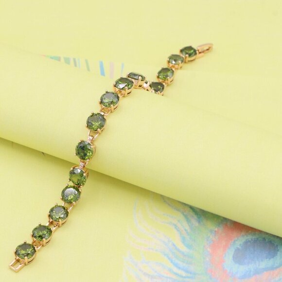 "Green Crystal Rose Gold Bracelet with Round Stones, XPBL1028 - Picture 4 of 12